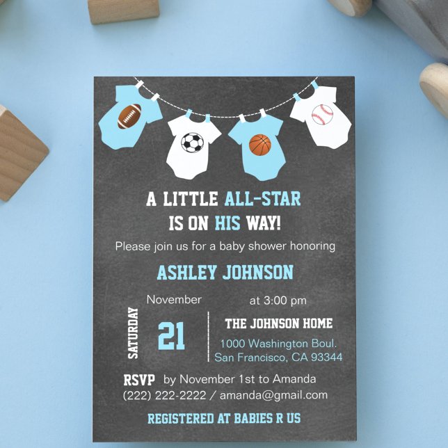 Chalkboard Sports Little ALL-STAR Baby Shower Invitation (Creator Uploaded)