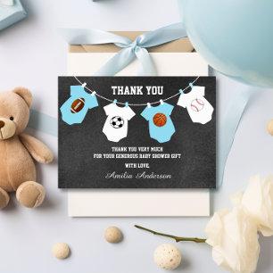 Chalkboard Sports Theme THANK YOU baby shower Card