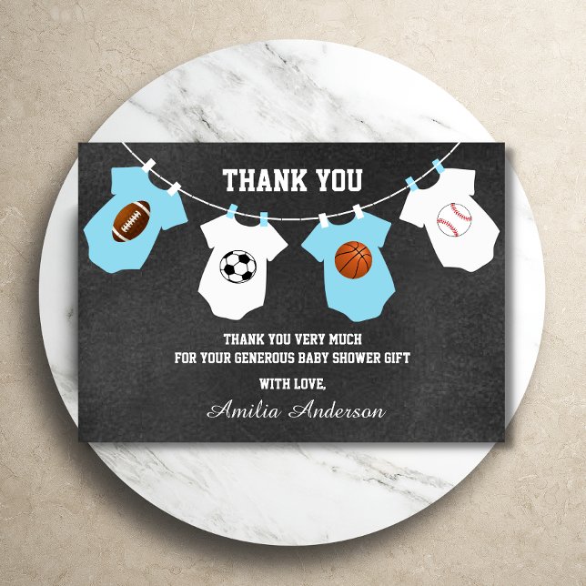 Chalkboard Sports Theme THANK YOU baby shower Card (Creator Uploaded)