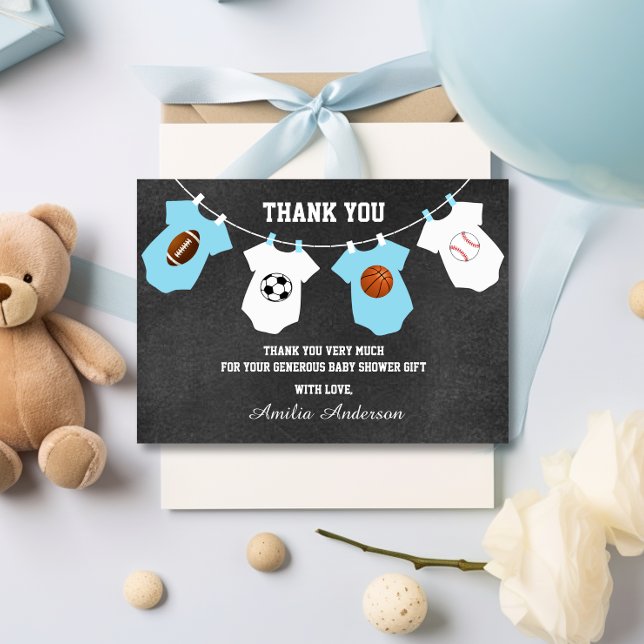 Chalkboard Sports Theme THANK YOU baby shower Card (Chalkboard Sports Theme THANK YOU baby shower BOY)