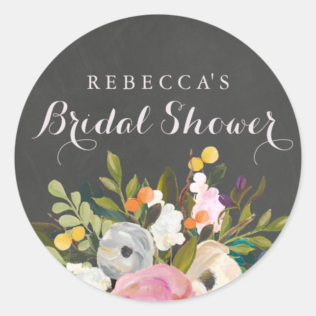 Chalkboard Spring Floral Bridal Shower Sticker (Front)
