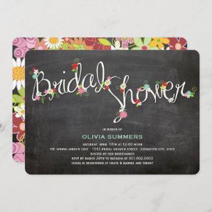 Chalkboard Spring Flowers Bridal Shower Invite