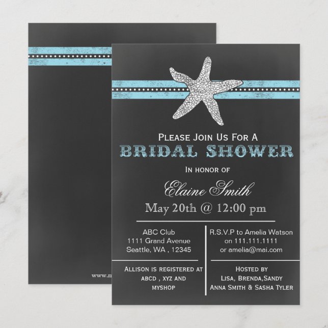 chalkboard starfish beach Bridal shower Invite (Front/Back)