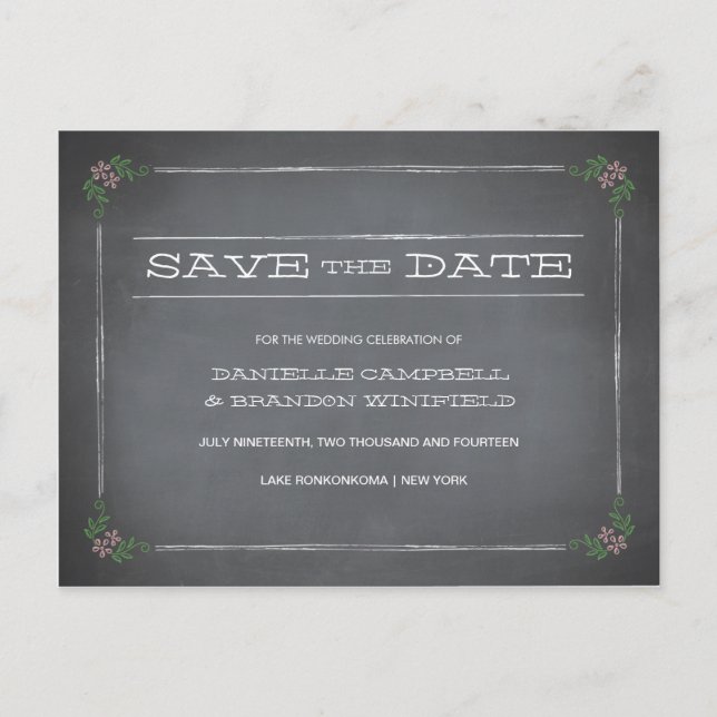 Chalkboard Stencil Pink Save the Date Announcement Postcard (Front)