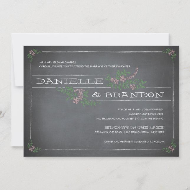 Chalkboard Stencil Pink Wedding Invitation (Front)