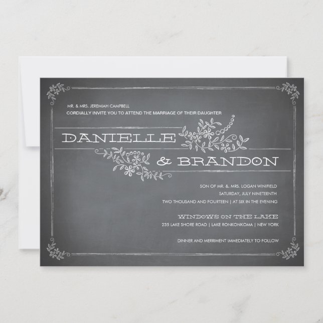 Chalkboard Stencil White Wedding Invitation (Front)