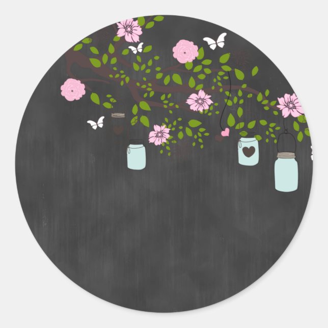 Chalkboard Sticker with Pink Flowers and Mason Jar (Front)