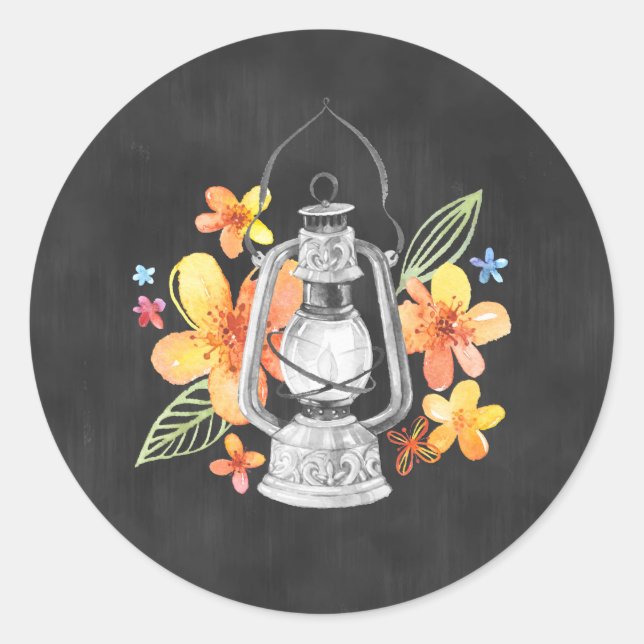 Chalkboard Sticker with Yellow Flowers and Lantern (Front)