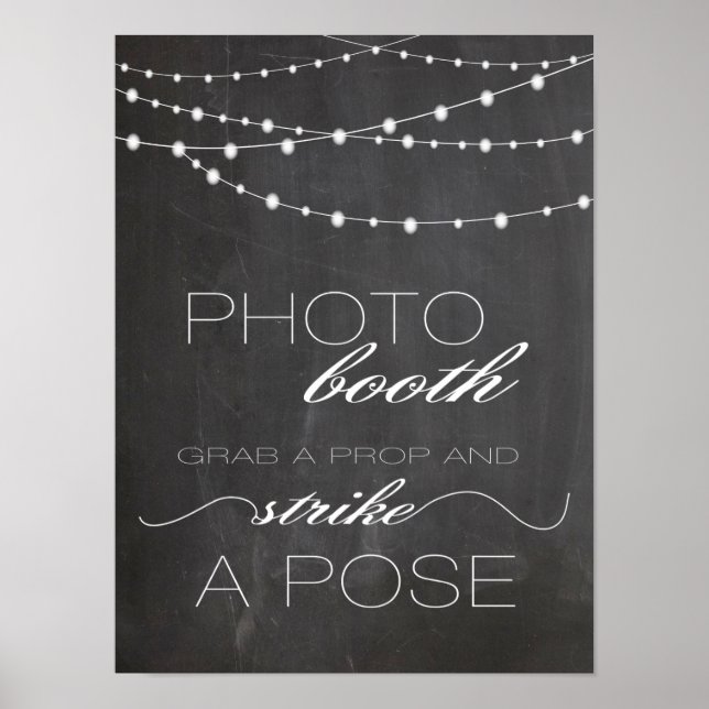 Chalkboard string lighs Photo booth wedding sign (Front)