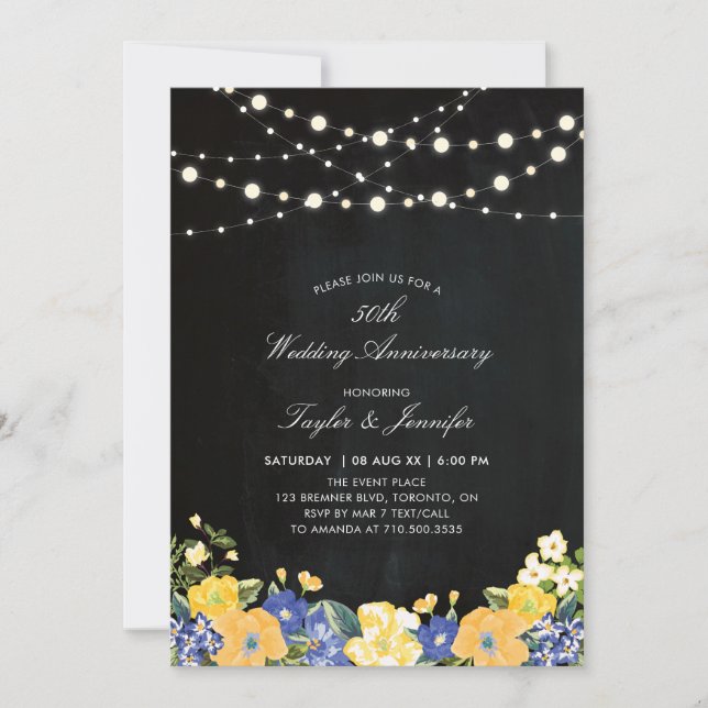 Chalkboard & String Lights 50 Wedding Anniversary Invitation (Front)