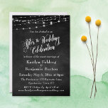 Chalkboard String Lights After Wedding Celebration Invitation<br><div class="desc">This sophisticated but rustic wedding reception card features a textured chalkboard background image overlaid depicting strings of white twinkling light strings. I've added an elegant, swirling script font from my collection to render graphics depicting the words "After the Wedding Celebration"; on the back I've placed the word "love". Your personal...</div>