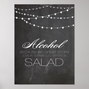 Chalkboard string lights Alcohol because wedding Poster