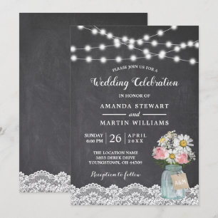Chalkboard String Lights Baby's Breath Wedding Invitation