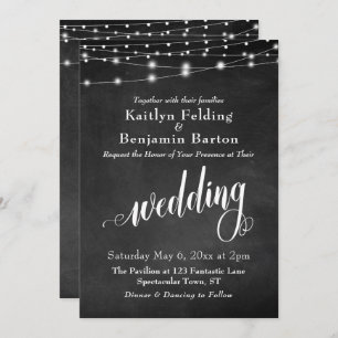 Chalkboard String Lights, Typography Wedding Invitation