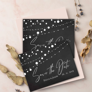 Chalkboard String Lights Wedding Save The Date Invitation Postcard