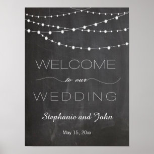 Chalkboard string lights Welcome wedding sign