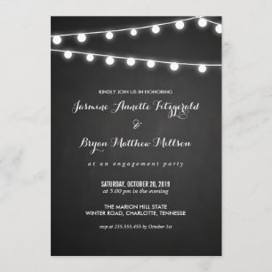 Chalkboard String Of Lights Engagement Party Invitation