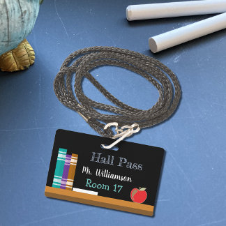 Chalkboard student plastic badge hall pass ID badge