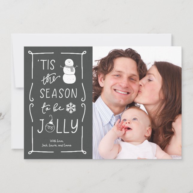 Chalkboard Style Be Jolly Snowman Christmas Card (Front)