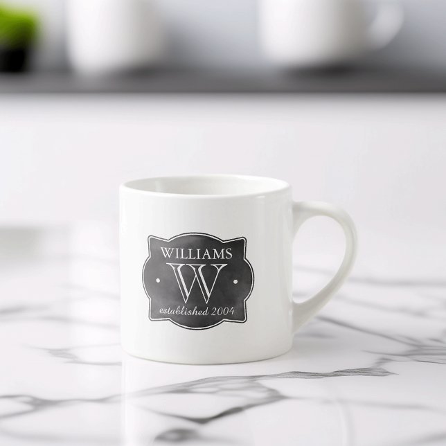Chalkboard Style Family Name and Monogram Espresso Cup (Creator Uploaded)