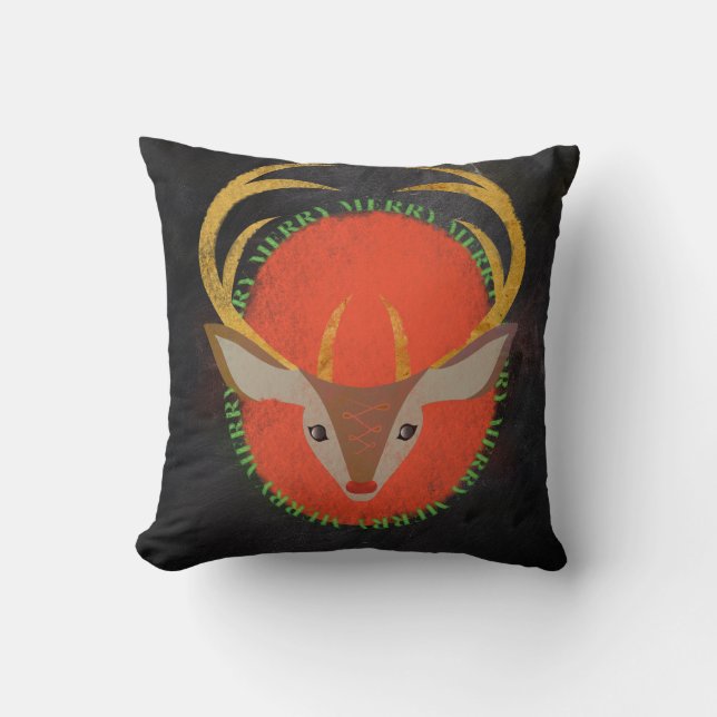 Chalkboard Style Merry Reindeer Cushion (Front)
