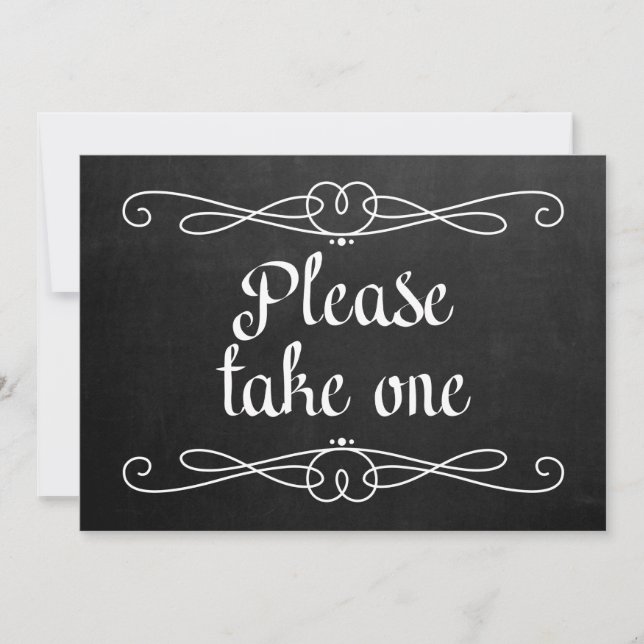 Chalkboard Style "Please take one" Wedding Sign Invitation (Front)