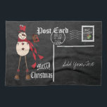 Chalkboard Style Red Snowman Postcard Design Tea Towel<br><div class="desc">Christmas Towel - Chalkboard Style Red Snowman Postcard Design. ( Collect all three snowman colours - blue, red, and green) With just a few simple words, tell someone special how important they are to you with this adorable Design ready for you to personalise. An added addition to spruce up your...</div>