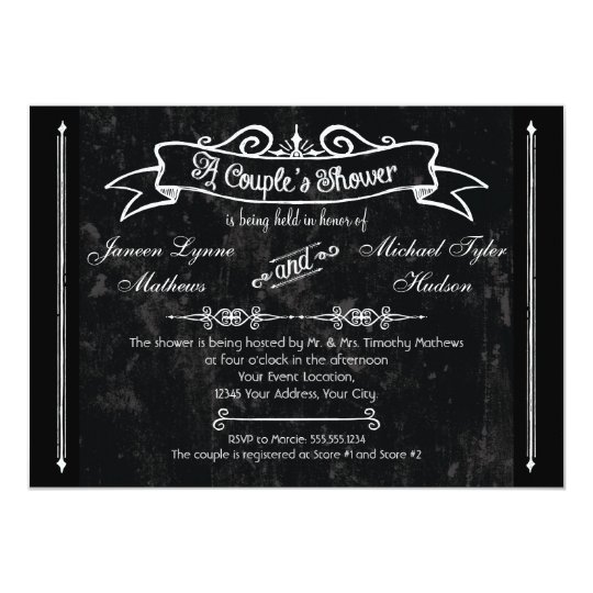 Chalkboard Style Rustic Swirl Couples Shower Card