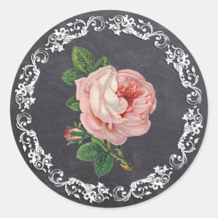 Chalkboard Style Vintage Rose Elegant Classic Round Sticker