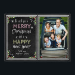 Chalkboard Style We Wish You a Merry Christmas Holiday Card<br><div class="desc">Cute chalkboard style Christmas card featuring chalkboard style typography,  snowflakes,  Christmas flowers and wreath. Show case your beautiful pictures inside the cute chalk drawn border.</div>