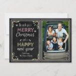 Chalkboard Style We Wish You a Merry Christmas Holiday Card<br><div class="desc">Cute chalkboard style Christmas card featuring chalkboard style typography,  snowflakes,  Christmas flowers and wreath. Show case your beautiful pictures inside the cute chalk drawn border.</div>