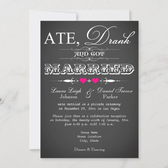 Chalkboard Style Wedding Reception Only Invite (Front)