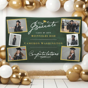 Chalkboard Stylish Script 6 Photo Graduation Party Banner