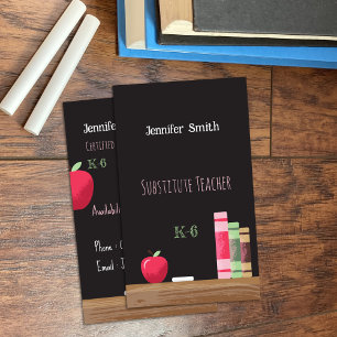 Chalkboard Sub Teacher Vertical Contact Cards 