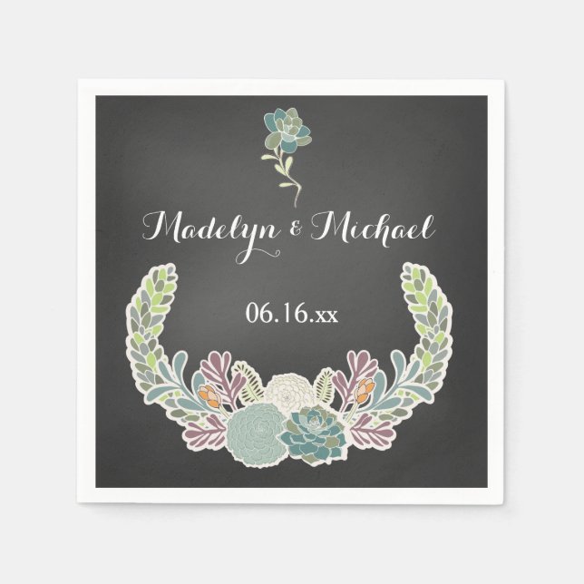 Chalkboard Succulents Wedding Paper Napkins (Front)