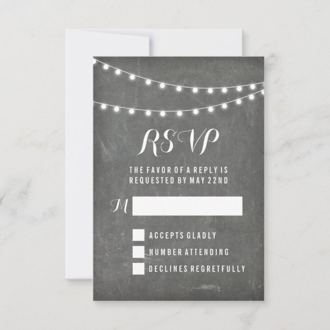 Chalkboard Summer String Light Wedding RSVP Card (Front)