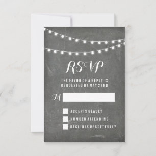Chalkboard Summer String Light Wedding RSVP Card