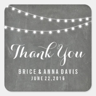 Chalkboard Summer String Light Wedding Thank You Square Sticker