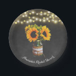 Chalkboard Sunflower Mason Jar Bridal Shower Paper Plate<br><div class="desc">Chalkboard Sunflower Mason Jar Bridal Shower Party Plates - features a printed chalkboard background with string lights and a mason jar filled with sunflowers that's decorated with burlap and lace.  See the full collection in this design below.</div>