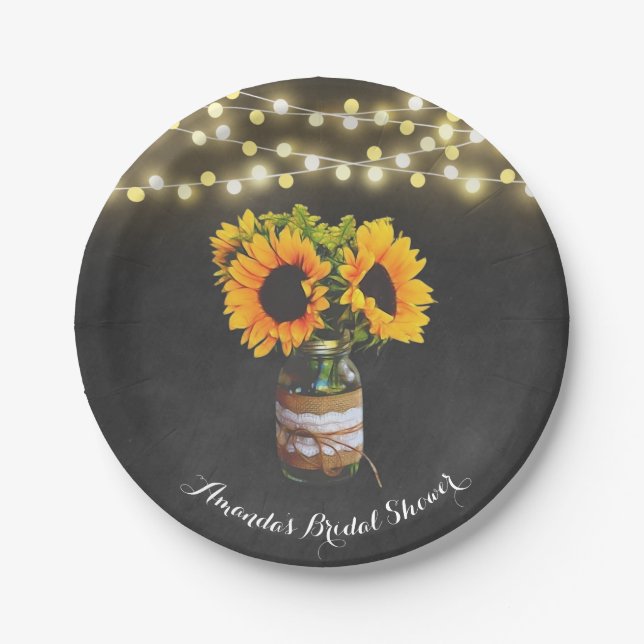 Chalkboard Sunflower Mason Jar Bridal Shower Paper Plate (Front)