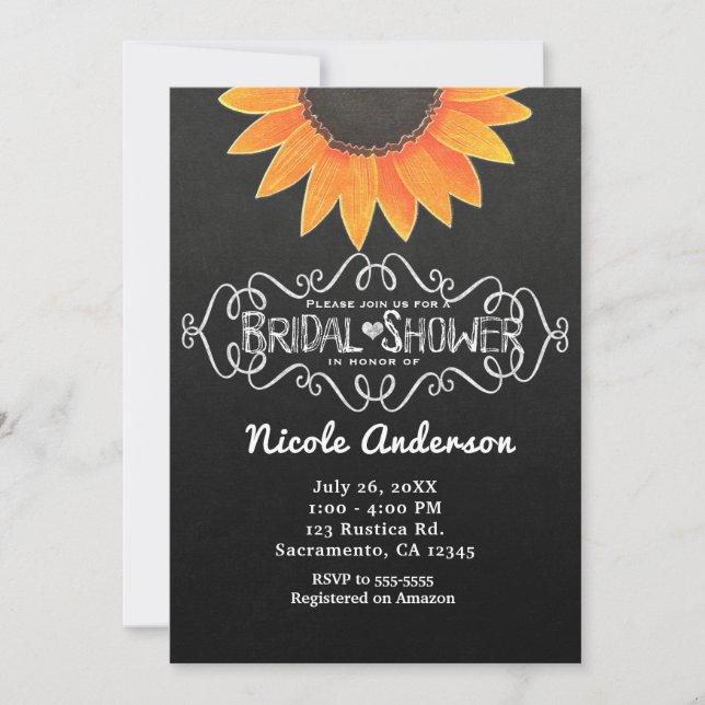 Chalkboard Sunflower Rustic Country Bridal Shower Invitation (Front)