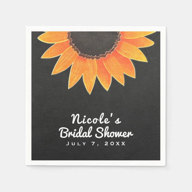 Chalkboard Sunflower Rustic Country Bridal Shower Napkin (Front)