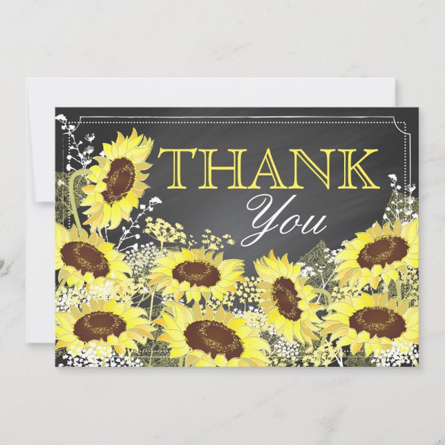 Chalkboard Sunflower Rustic Modern Thank You (Front)