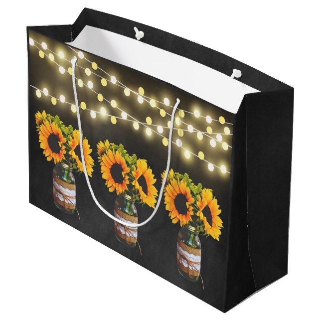 Chalkboard Sunflower Rustic String Lights Gift Bag (Back Angled)