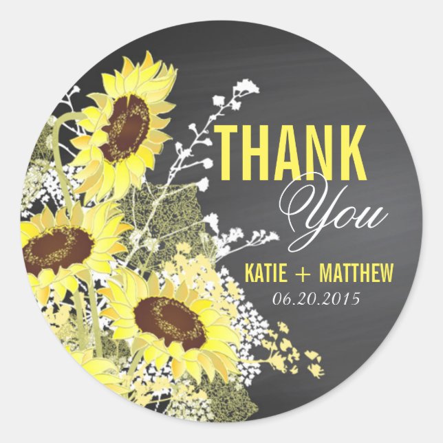 Chalkboard Sunflower Rustic Thank You Label (Front)
