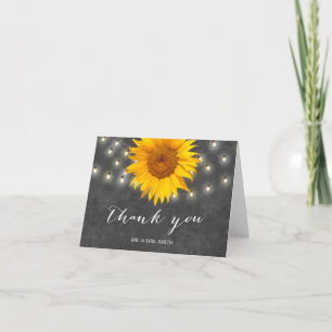 Chalkboard Sunflower & String Lights Thank You Card
