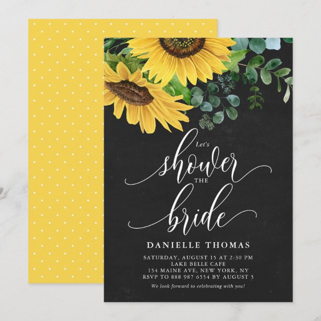 Chalkboard Sunflowers and Eucalyptus Bridal Shower Invitation (Front/Back)
