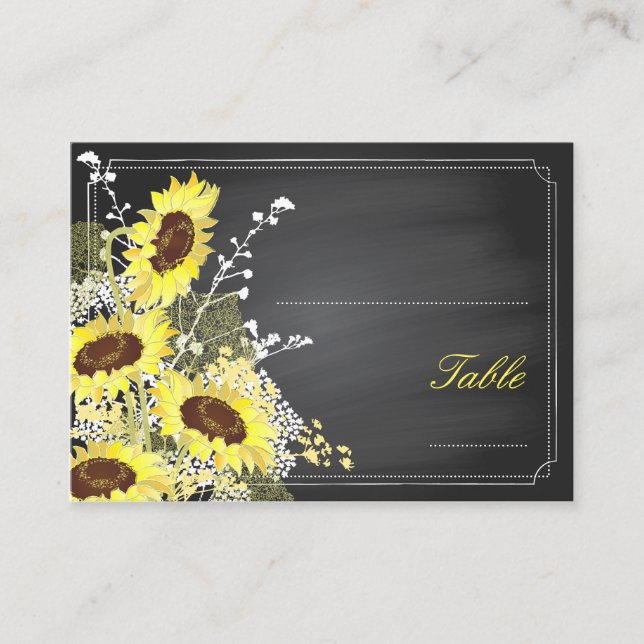 Chalkboard Sunflowers Rustic Wedding Place Cards (Front)