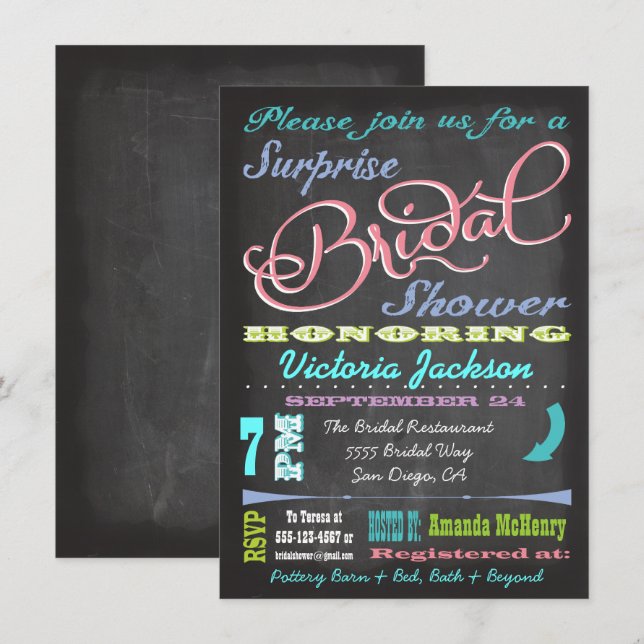 Chalkboard Surprise Bridal Shower Invitations (Front/Back)