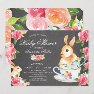 Chalkboard Sweet Bunny Baby Shower Tea Party Invitation